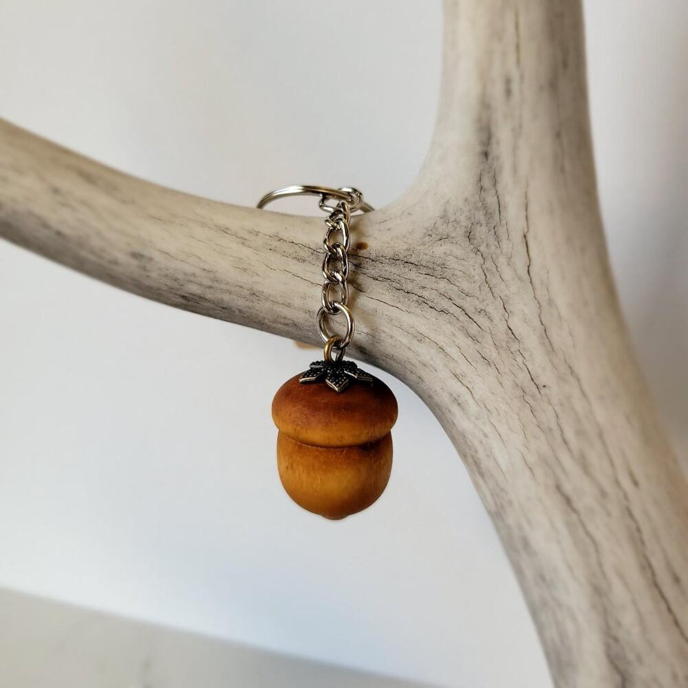 Handmade Naturally Dyed Wood Acorn Keychain